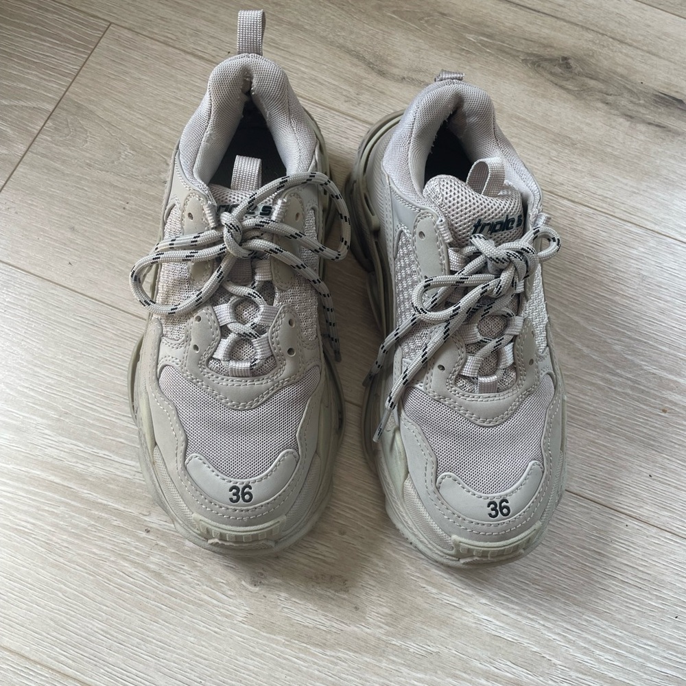 Chunky Lace-Up Sneakers in Light Beige